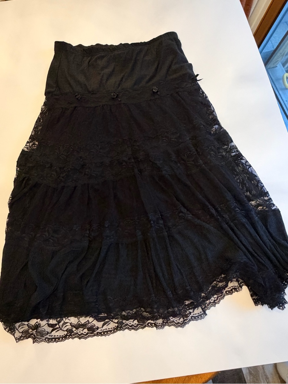 Misha USA Vintage Black Tiered Lace Boho Skirt Sz L